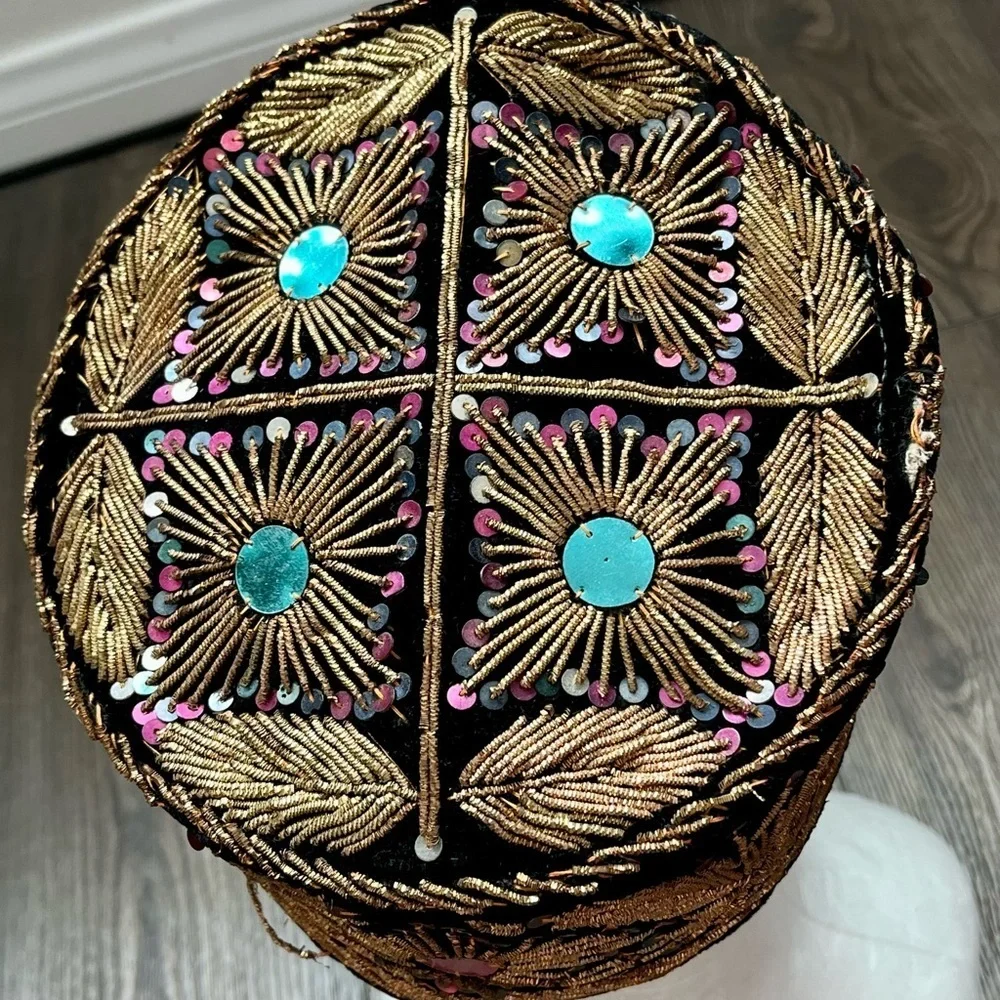 Embroidered Black and Gold Hat